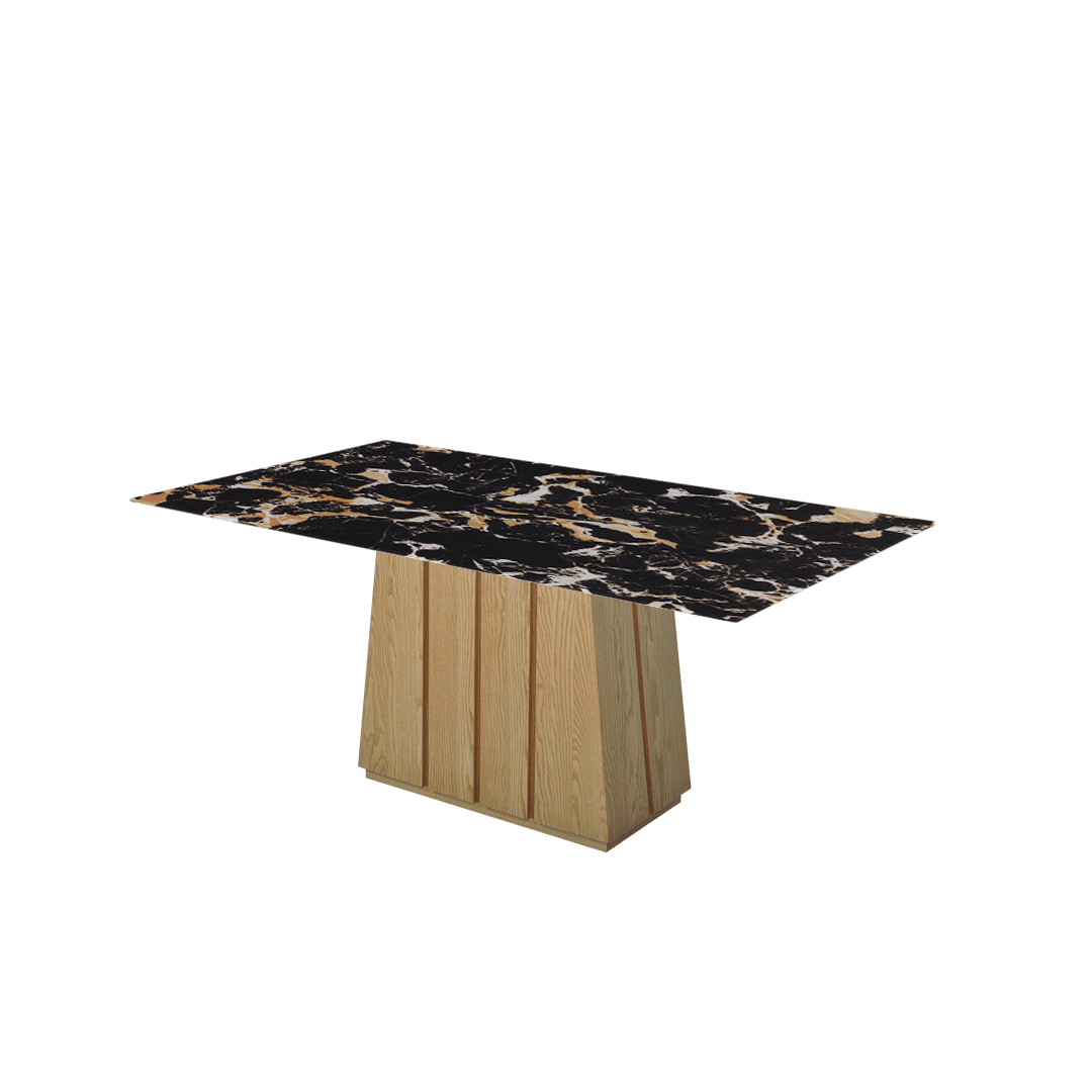 Rectangular Marble Dining Table 1.8×1.0m | Ash Wood Panel Base