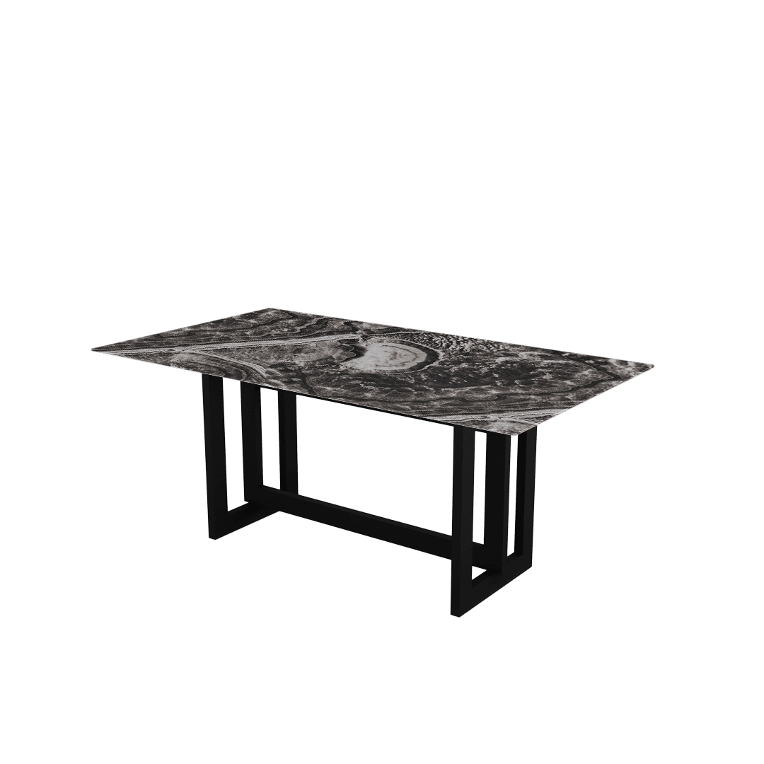 Rectangular Marble Dining Table 1.8×1.0m | Black Metal Frame Base
