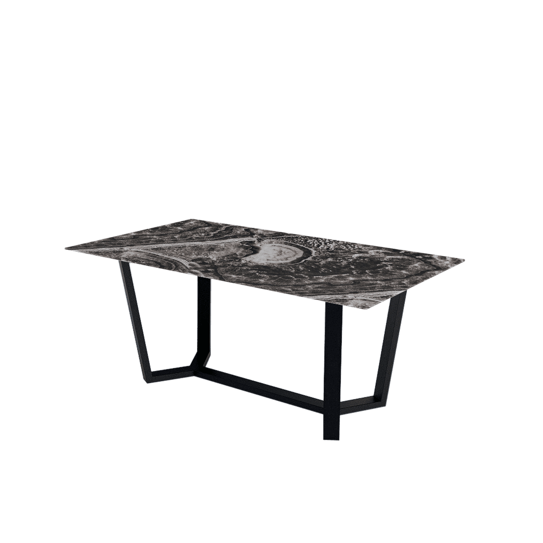 Rectangular Marble Dining Table 1.8×1.0m | Black Metal Splay-Leg Base