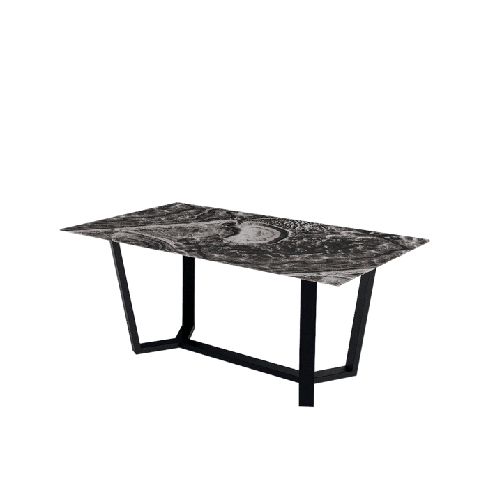 Rectangular Marble Dining Table 1.8×1.0m | Black Metal Splay-Leg Base