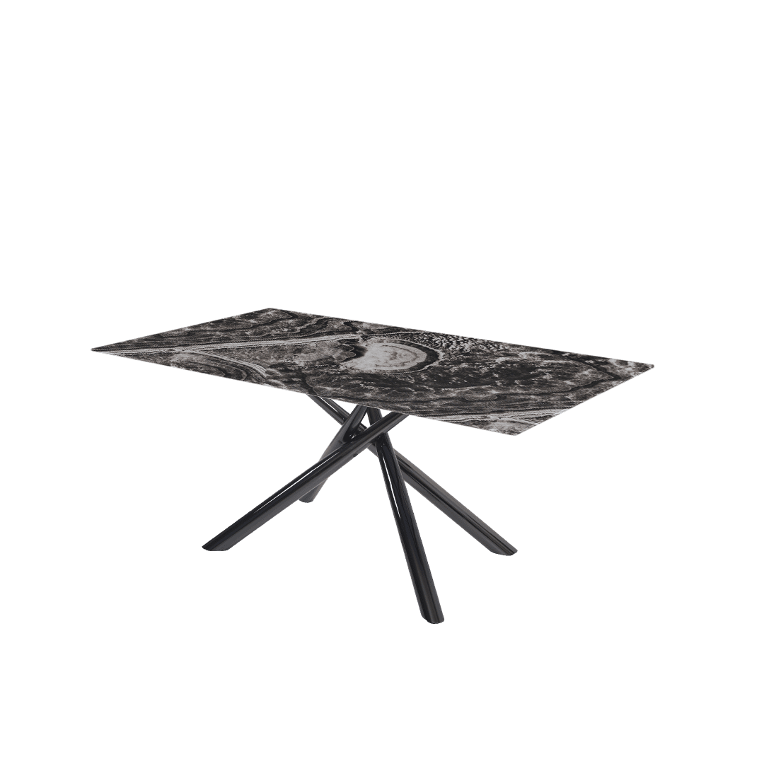 Rectangular Marble Dining Table 1.8×1.0m | Black Glossy Spider Base