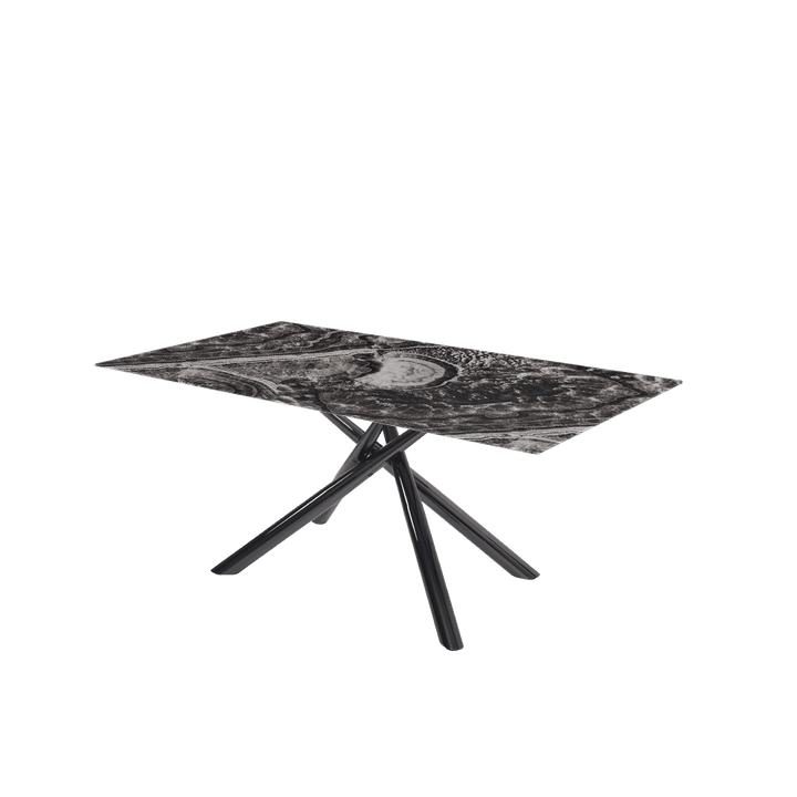 Rectangular Marble Dining Table 1.8×1.0m | Black Glossy Spider Base