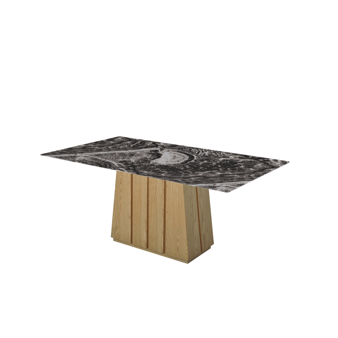 Rectangular Marble Dining Table 1.8×1.0m | Ash Wood Panel Base