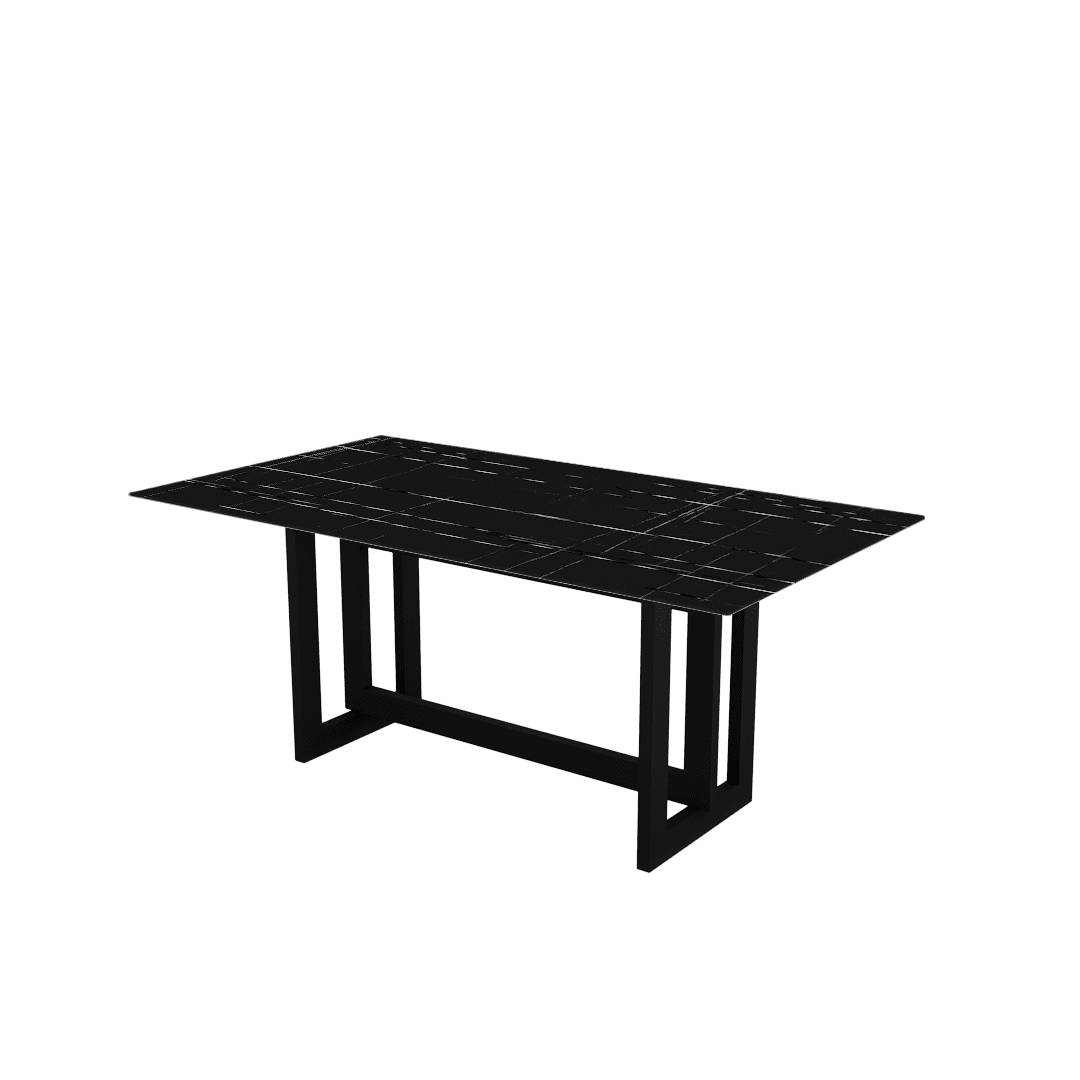 Rectangular Marble Dining Table 1.8×1.0m | Black Metal Frame Base