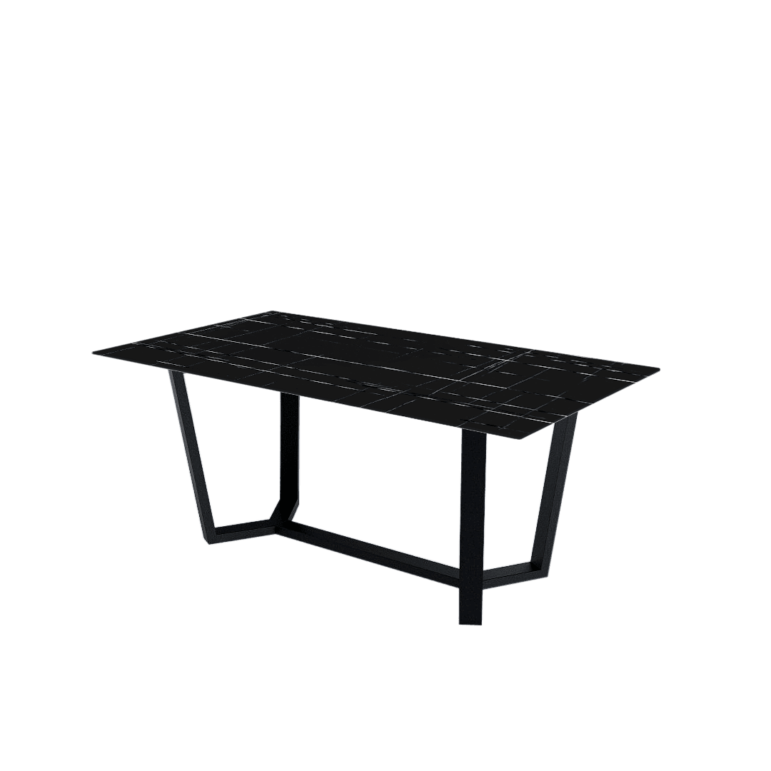 Rectangular Marble Dining Table 1.8×1.0m | Black Metal Splay-Leg Base