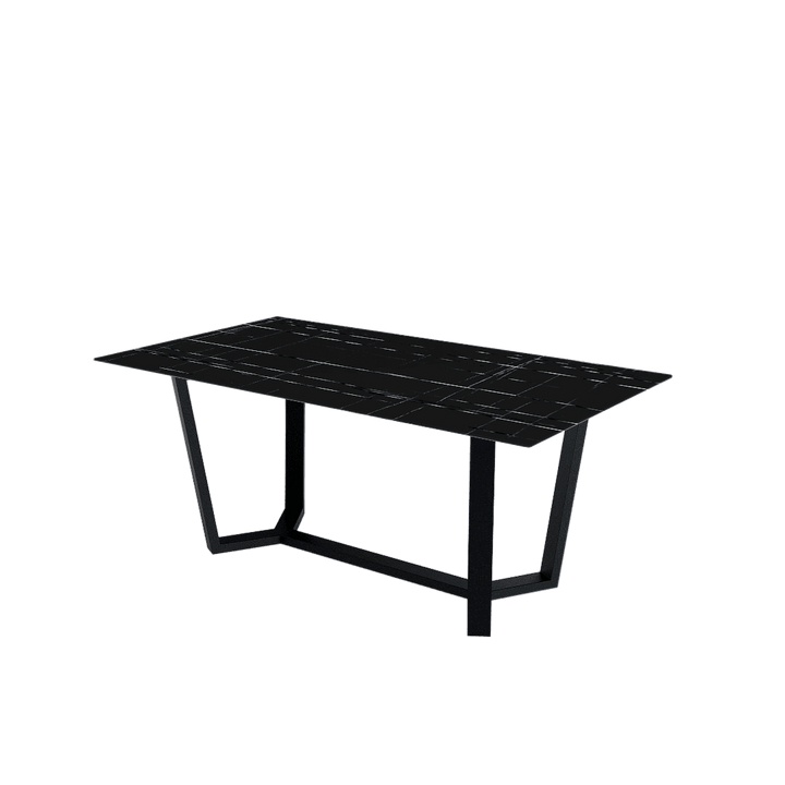 Rectangular Marble Dining Table 1.8×1.0m | Black Metal Splay-Leg Base