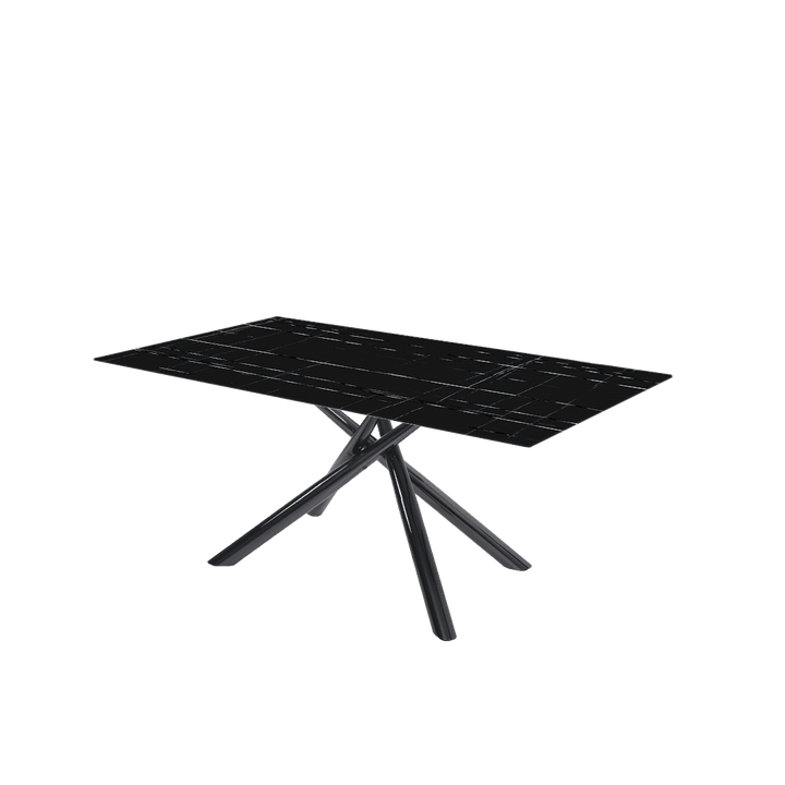 Rectangular Marble Dining Table 1.8×1.0m | Black Glossy Spider Base