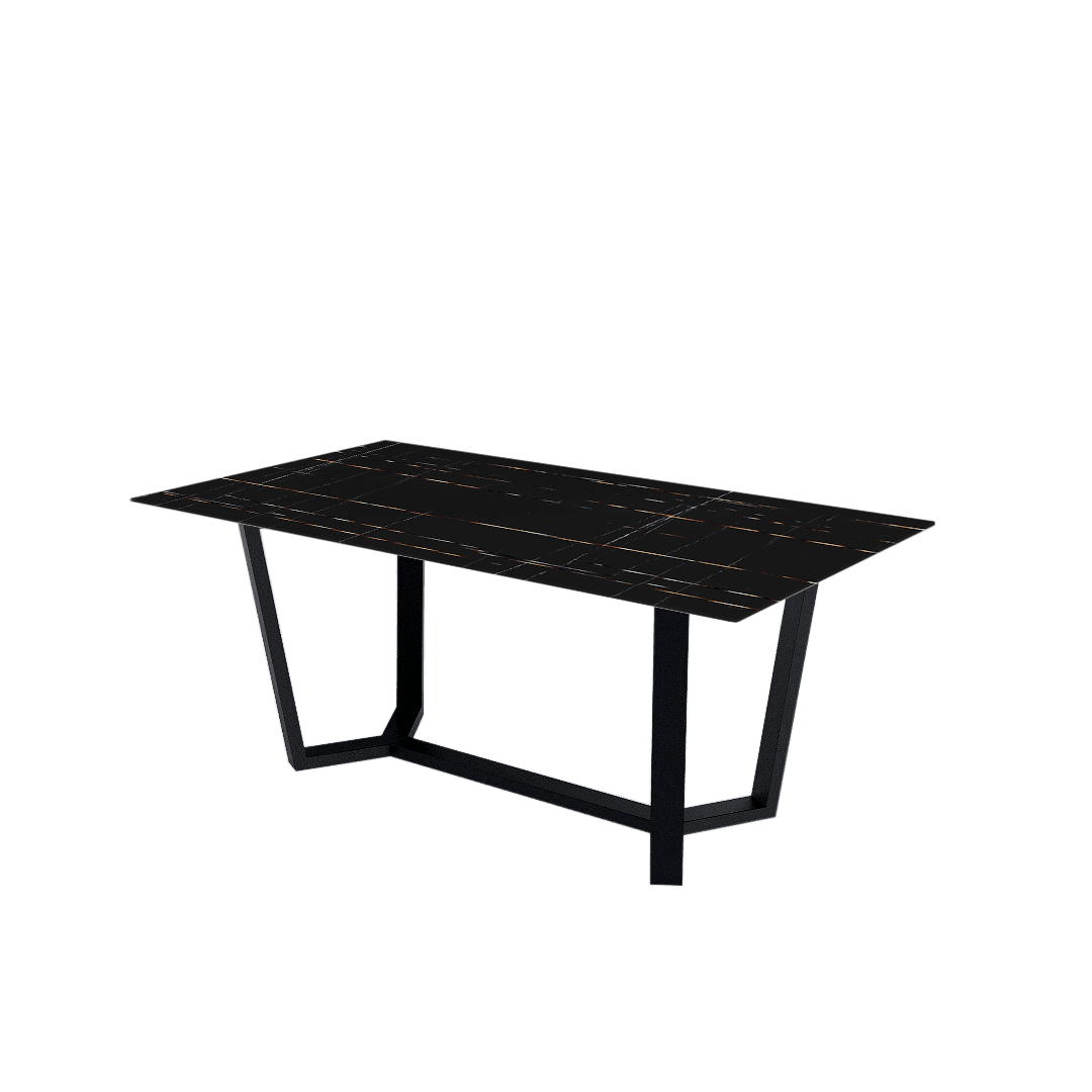 Rectangular Marble Dining Table 1.8×1.0m | Black Metal Splay-Leg Base