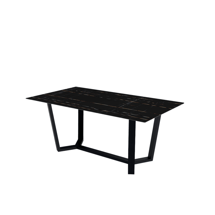 Rectangular Marble Dining Table 1.8×1.0m | Black Metal Splay-Leg Base