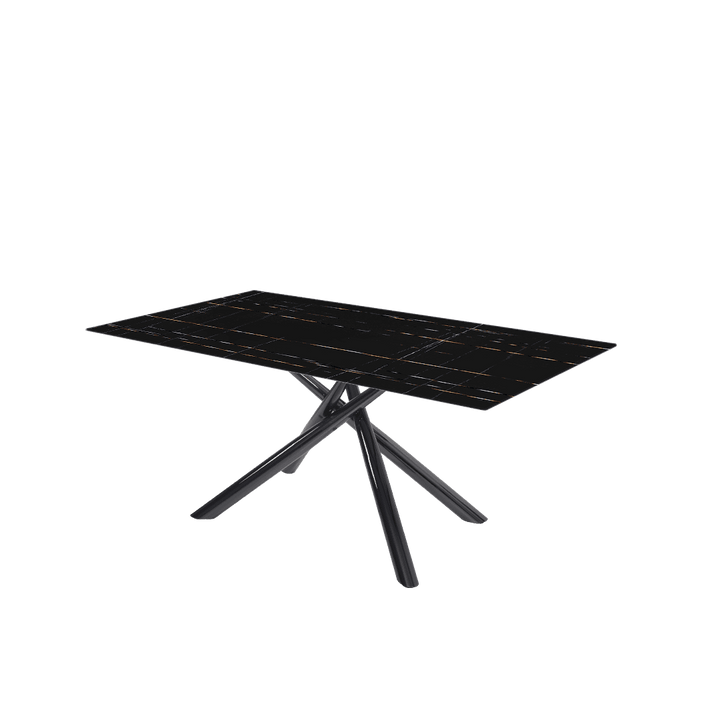 Rectangular Marble Dining Table 1.8×1.0m | Black Glossy Spider Base