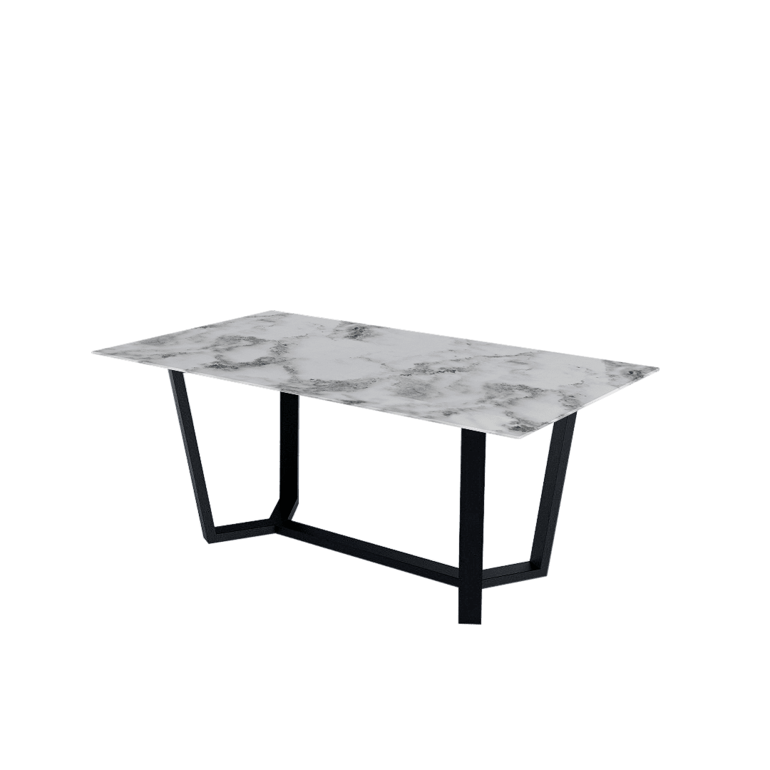 Rectangular Marble Dining Table 1.8×1.0m | Black Metal Splay-Leg Base