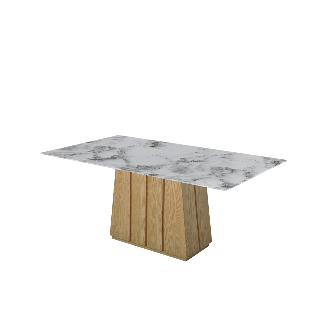 Rectangular Marble Dining Table 1.8×1.0m | Ash Wood Panel Base