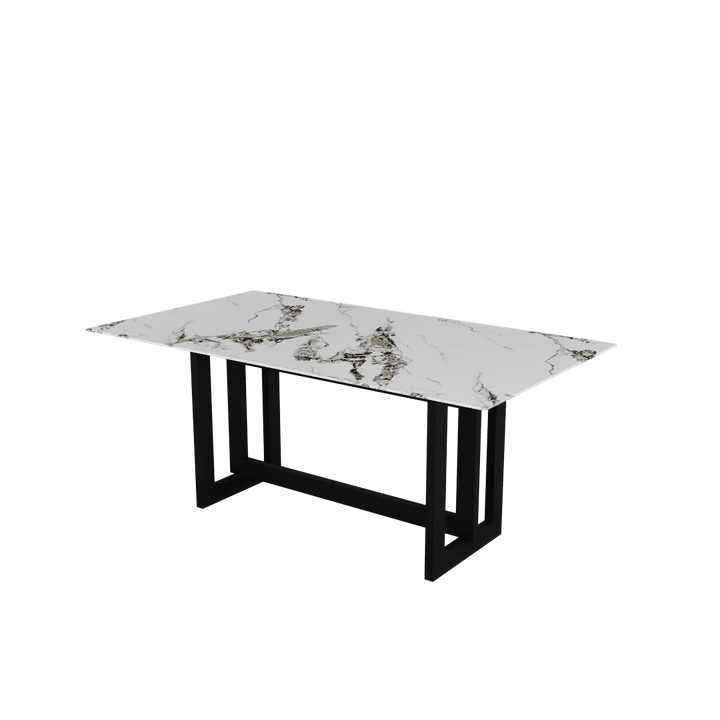 Rectangular Marble Dining Table 1.8×1.0m | Black Metal Frame Base
