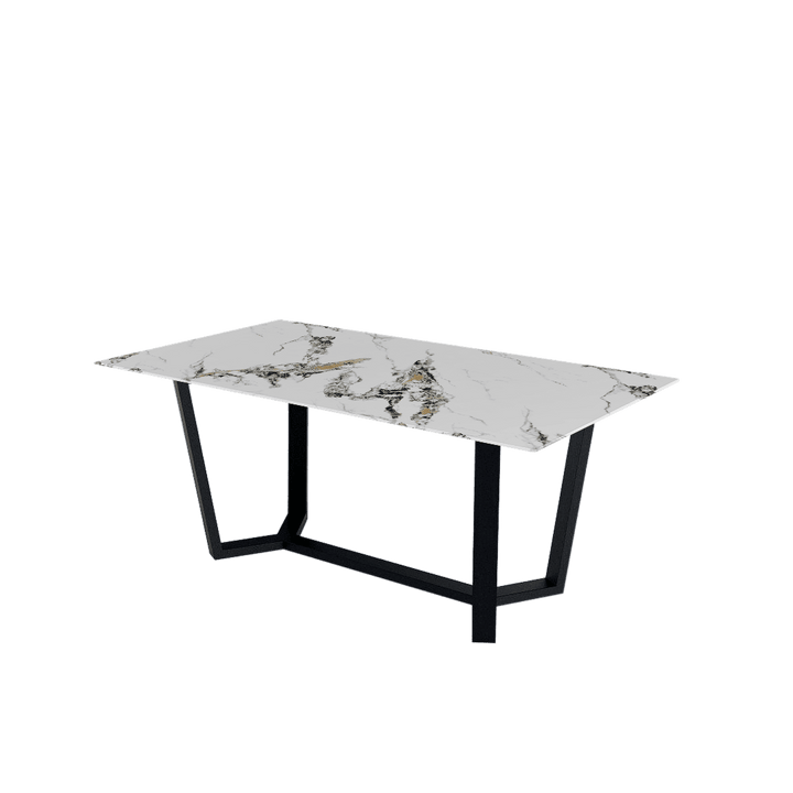 Rectangular Marble Dining Table 1.8×1.0m | Black Metal Splay-Leg Base