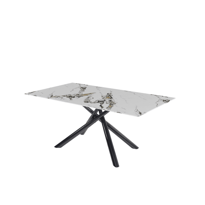 Rectangular Marble Dining Table 1.8×1.0m | Black Glossy Spider Base