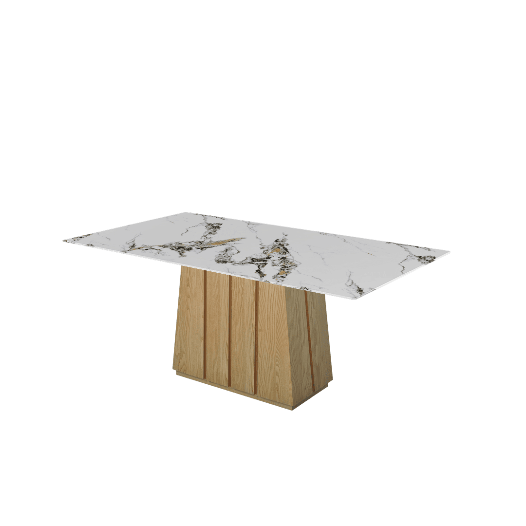 Rectangular Marble Dining Table 1.8×1.0m | Ash Wood Panel Base