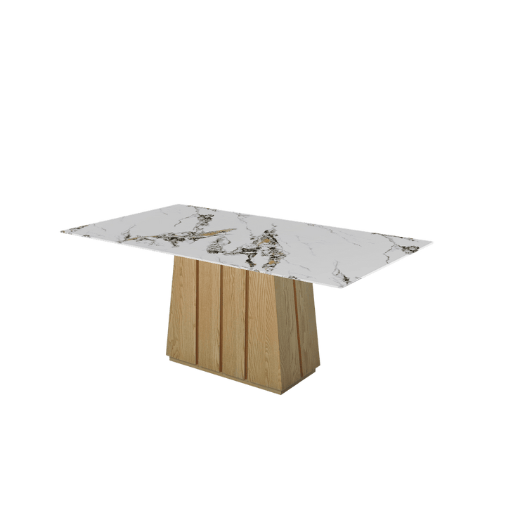 Rectangular Marble Dining Table 1.8×1.0m | Ash Wood Panel Base