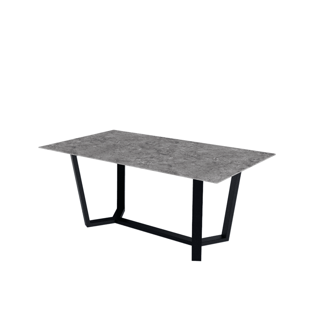 Rectangular Marble Dining Table 1.8×1.0m | Black Metal Splay-Leg Base
