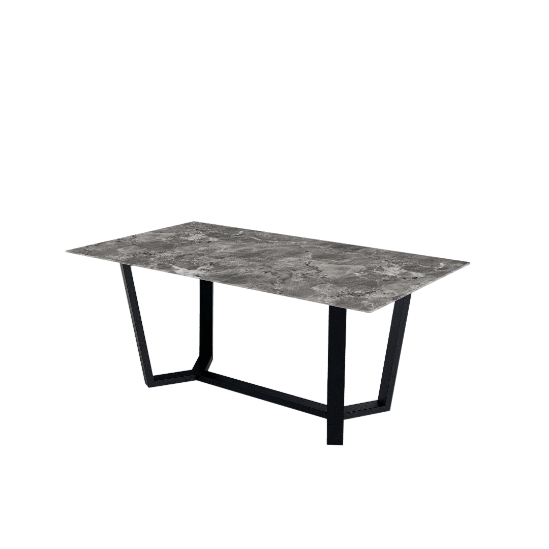 Rectangular Marble Dining Table 1.8×1.0m | Black Metal Splay-Leg Base