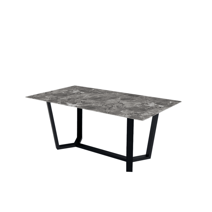Rectangular Marble Dining Table 1.8×1.0m | Black Metal Splay-Leg Base