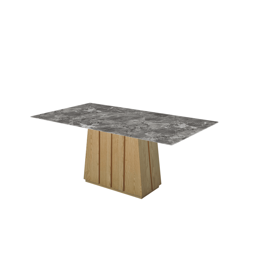 Rectangular Marble Dining Table 1.8×1.0m | Ash Wood Panel Base