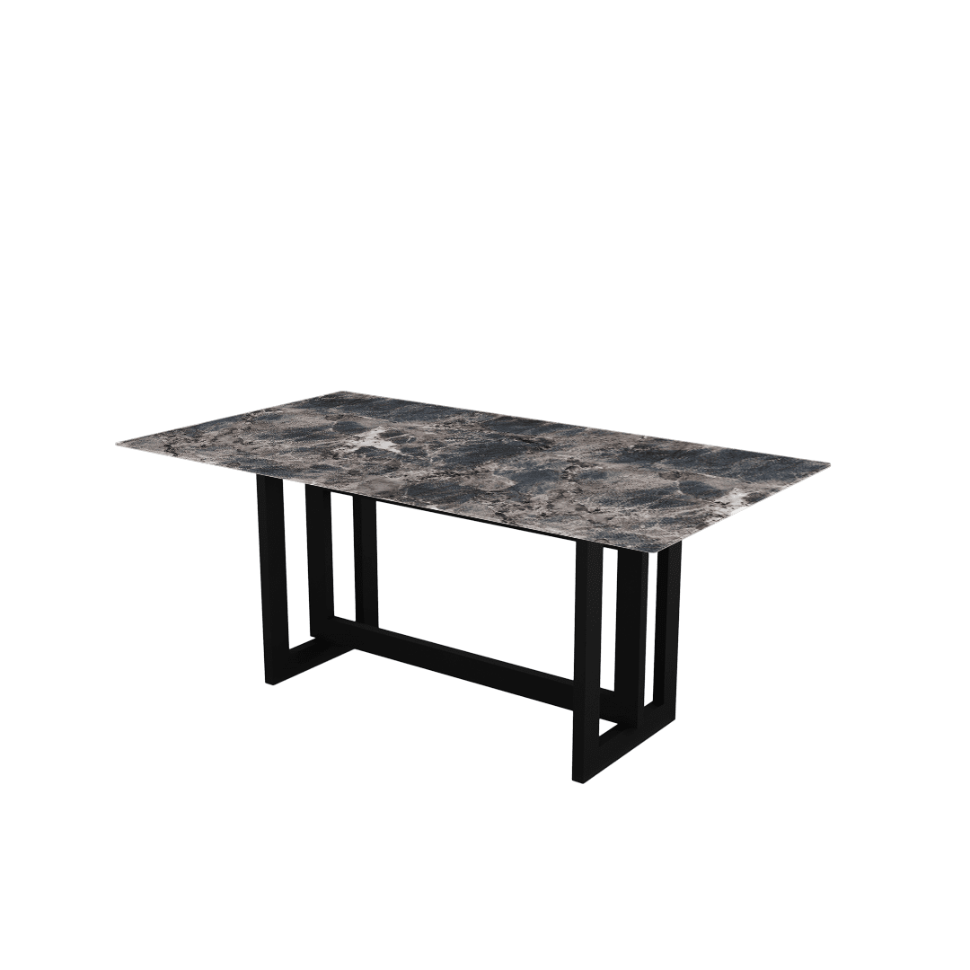 Rectangular Marble Dining Table 1.8×1.0m | Black Metal Frame Base