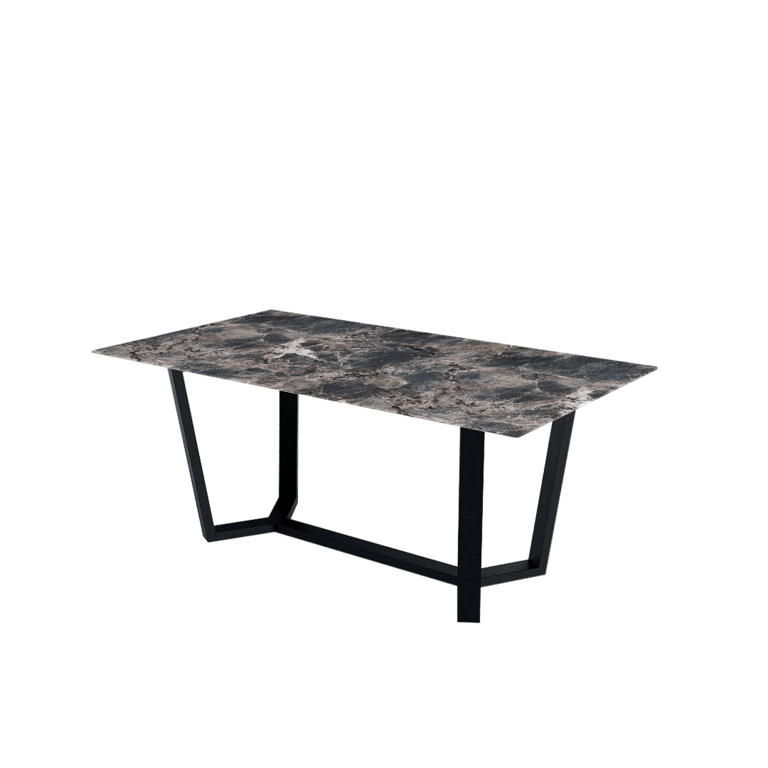 Rectangular Marble Dining Table 1.8×1.0m | Black Metal Splay-Leg Base