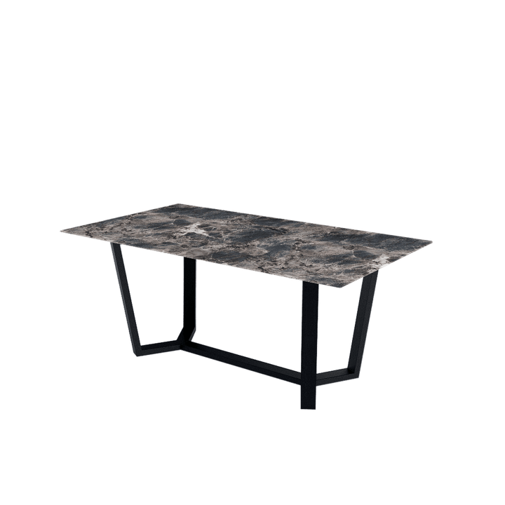 Rectangular Marble Dining Table 1.8×1.0m | Black Metal Splay-Leg Base