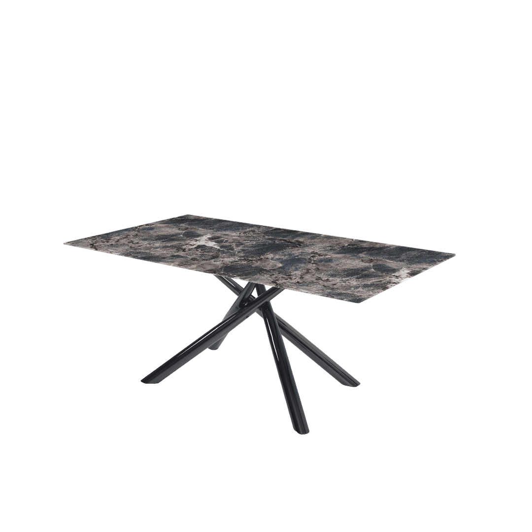 Rectangular Marble Dining Table 1.8×1.0m | Black Glossy Spider Base