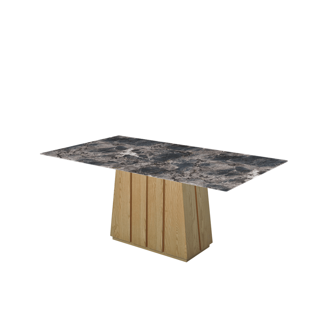 Rectangular Marble Dining Table 1.8×1.0m | Ash Wood Panel Base