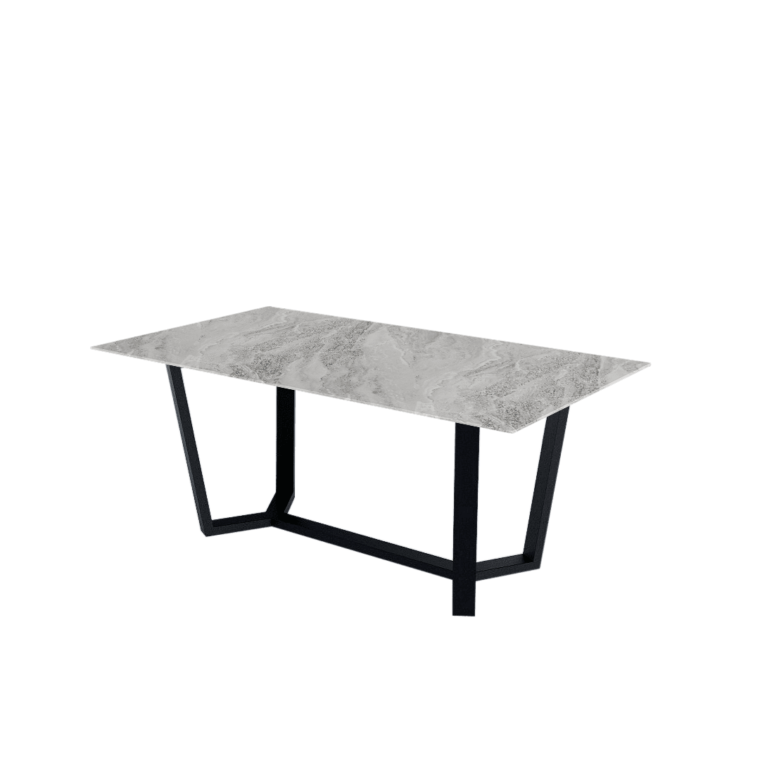 Rectangular Marble Dining Table 1.8×1.0m | Black Metal Splay-Leg Base