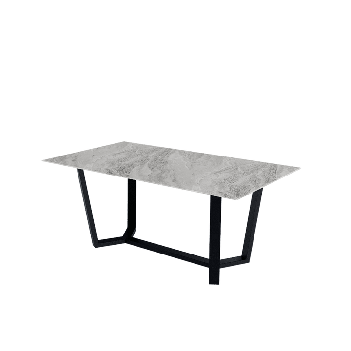 Rectangular Marble Dining Table 1.8×1.0m | Black Metal Splay-Leg Base