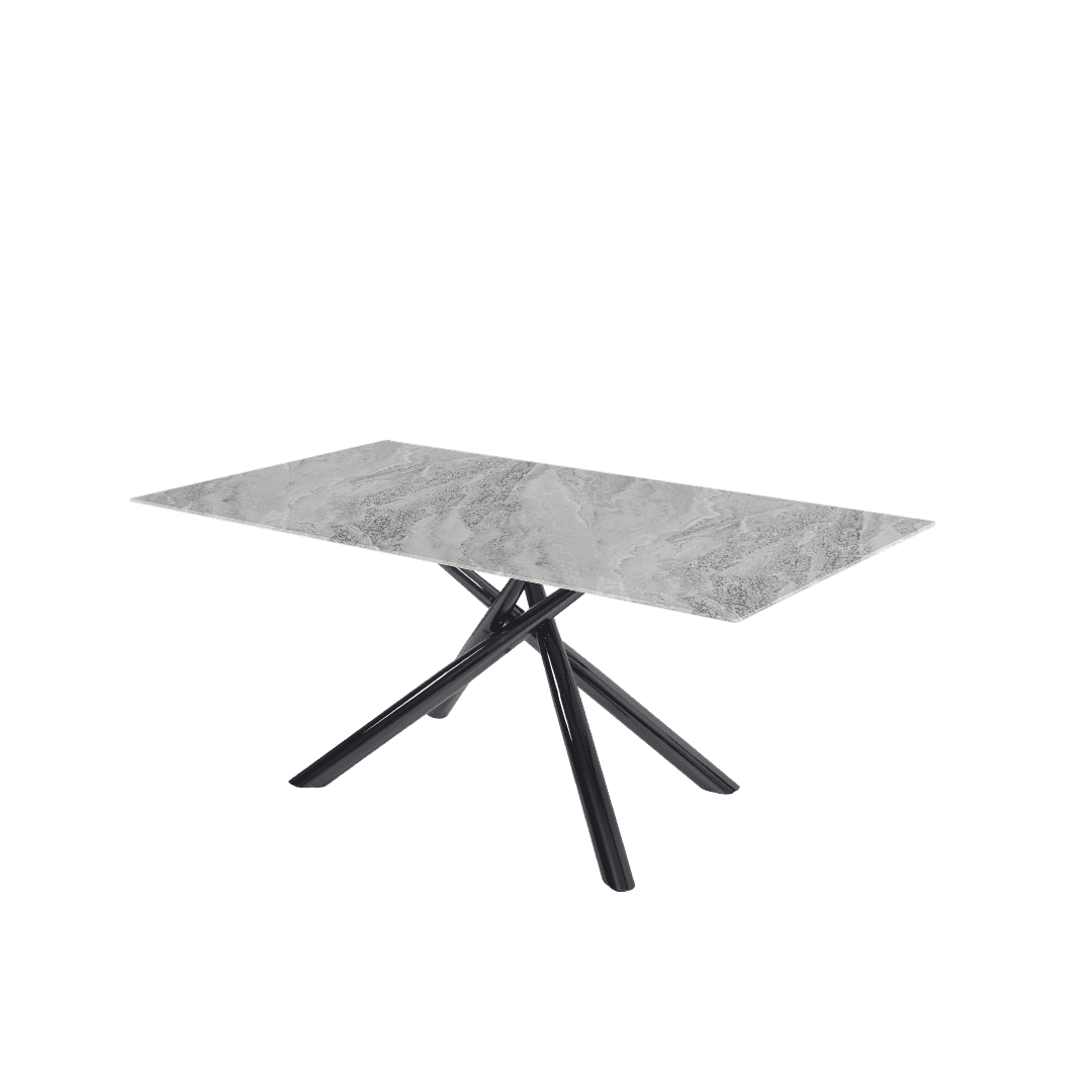 Rectangular Marble Dining Table 1.8×1.0m | Black Glossy Spider Base
