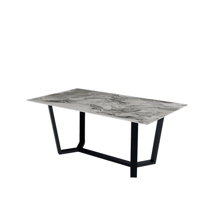 Rectangular Marble Dining Table 1.8×1.0m | Black Metal Splay-Leg Base