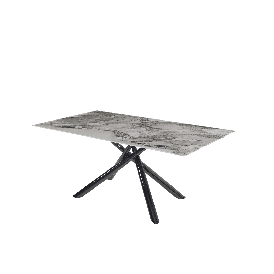 Rectangular Marble Dining Table 1.8×1.0m | Black Glossy Spider Base