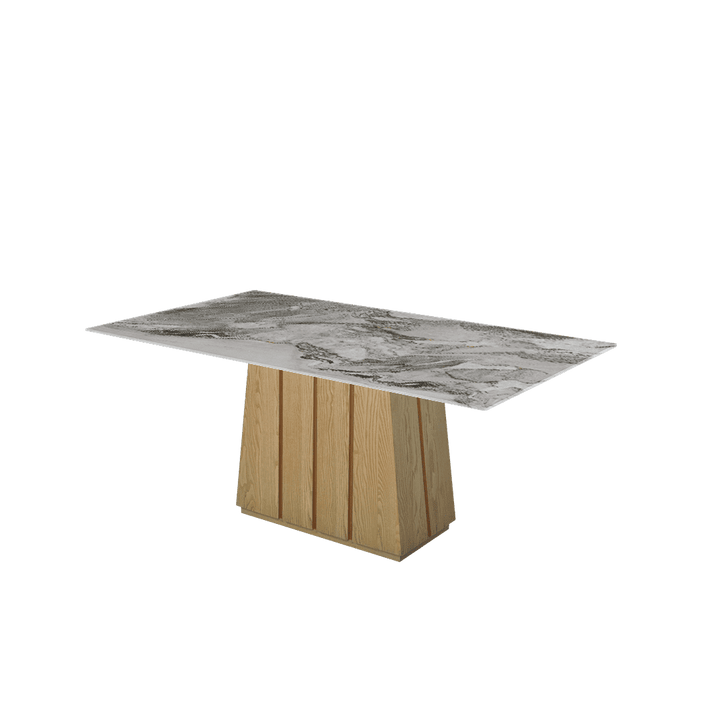 Rectangular Marble Dining Table 1.8×1.0m | Ash Wood Panel Base