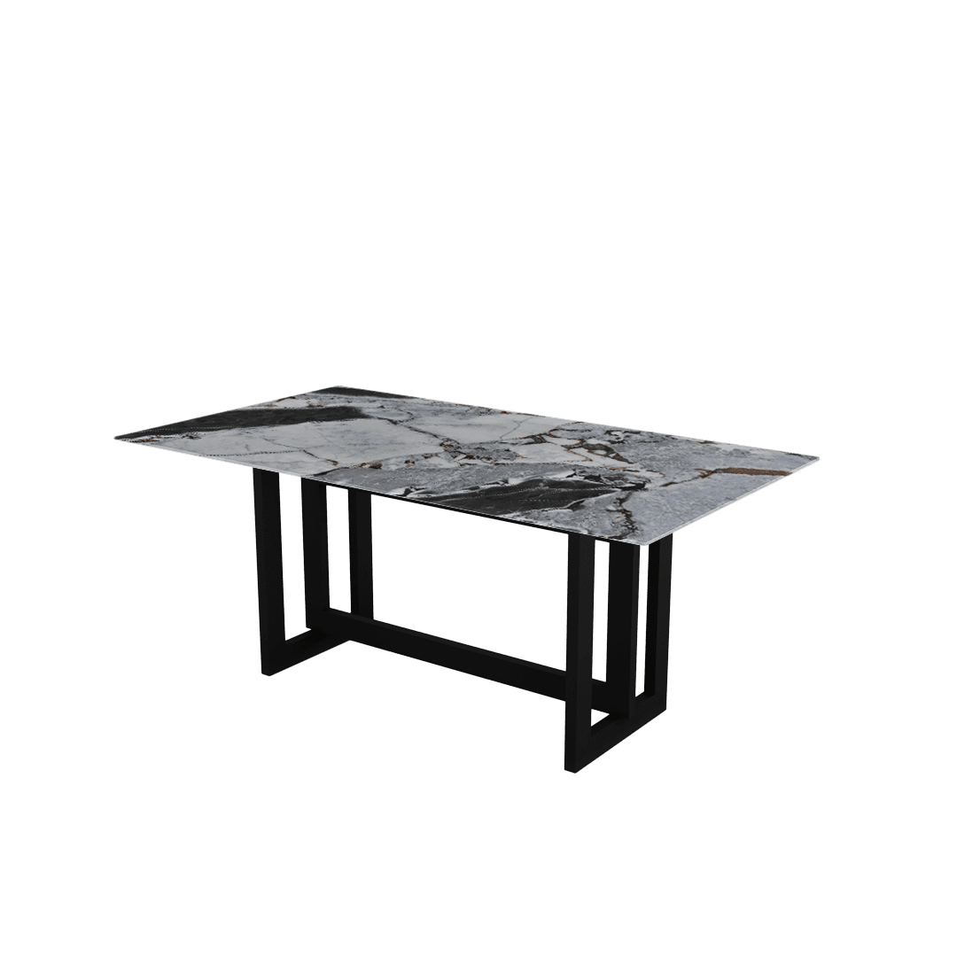 Rectangular Marble Dining Table 1.8×1.0m | Black Metal Frame Base