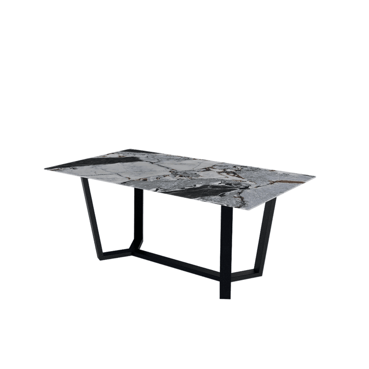 Rectangular Marble Dining Table 1.8×1.0m | Black Metal Splay-Leg Base