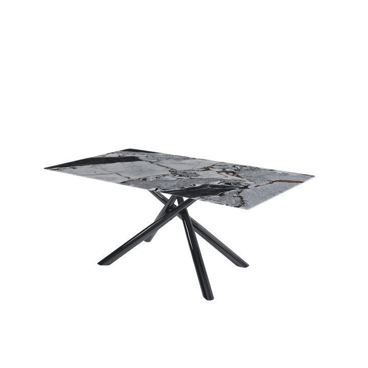 Rectangular Marble Dining Table 1.8×1.0m | Black Glossy Spider Base