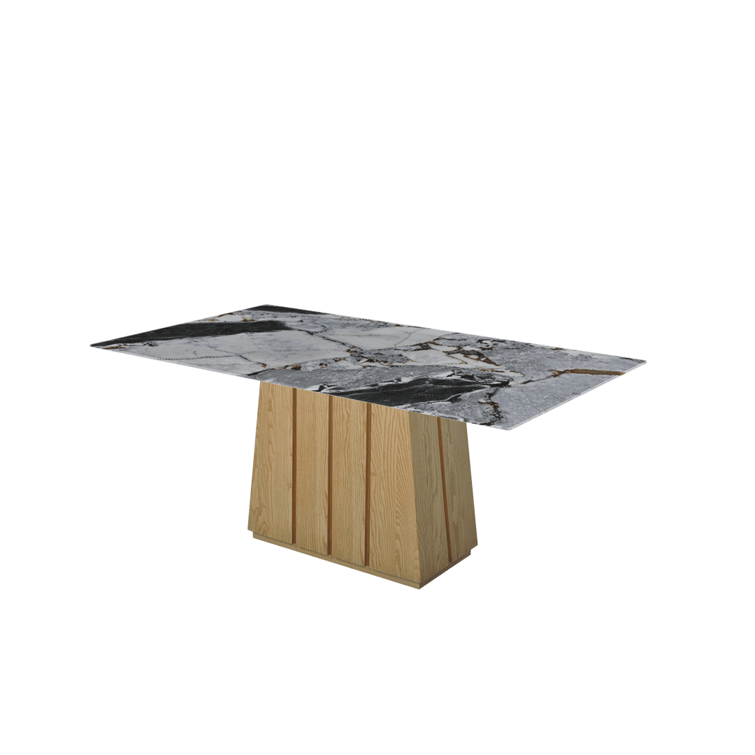 Rectangular Marble Dining Table 1.8×1.0m | Ash Wood Panel Base