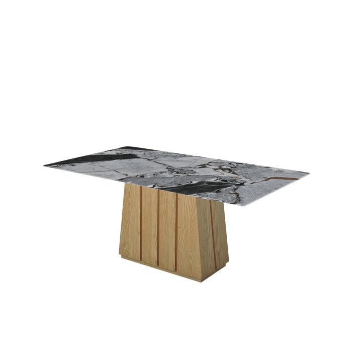 Rectangular Marble Dining Table 1.8×1.0m | Ash Wood Panel Base