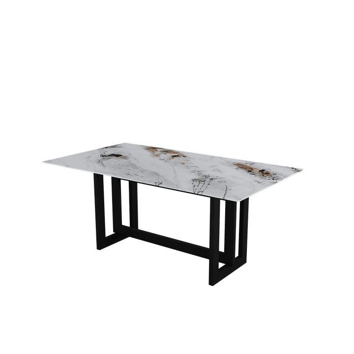 Rectangular Marble Dining Table 1.8×1.0m | Black Metal Frame Base