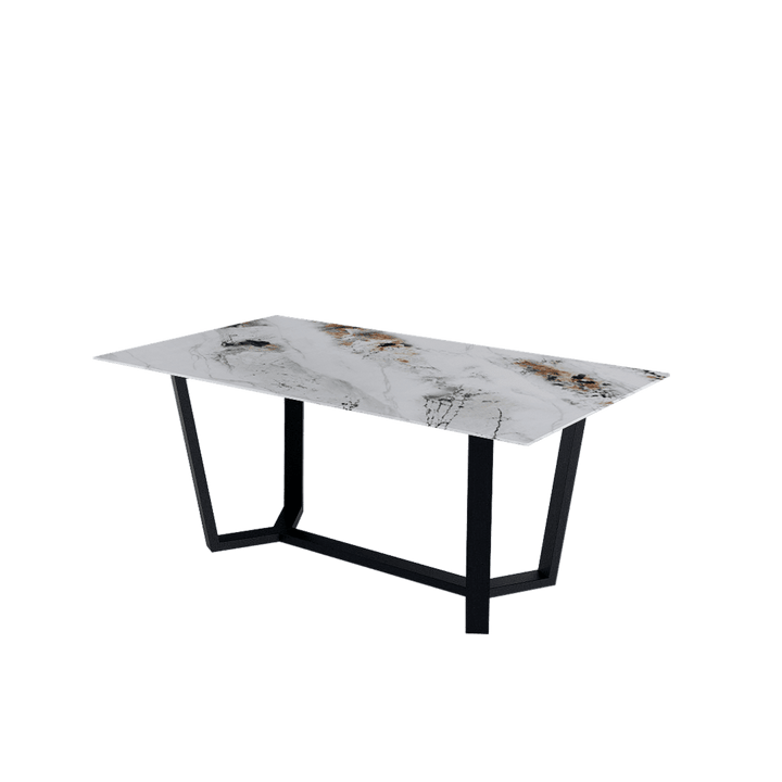 Rectangular Marble Dining Table 1.8×1.0m | Black Metal Splay-Leg Base