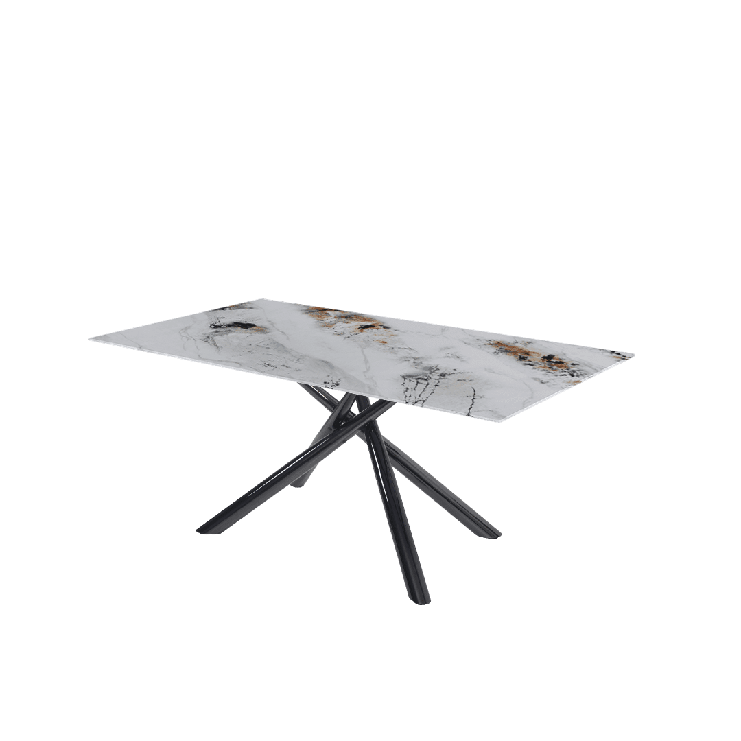 Rectangular Marble Dining Table 1.8×1.0m | Black Glossy Spider Base