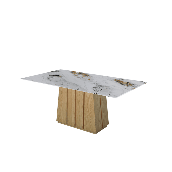 Rectangular Marble Dining Table 1.8×1.0m | Ash Wood Panel Base