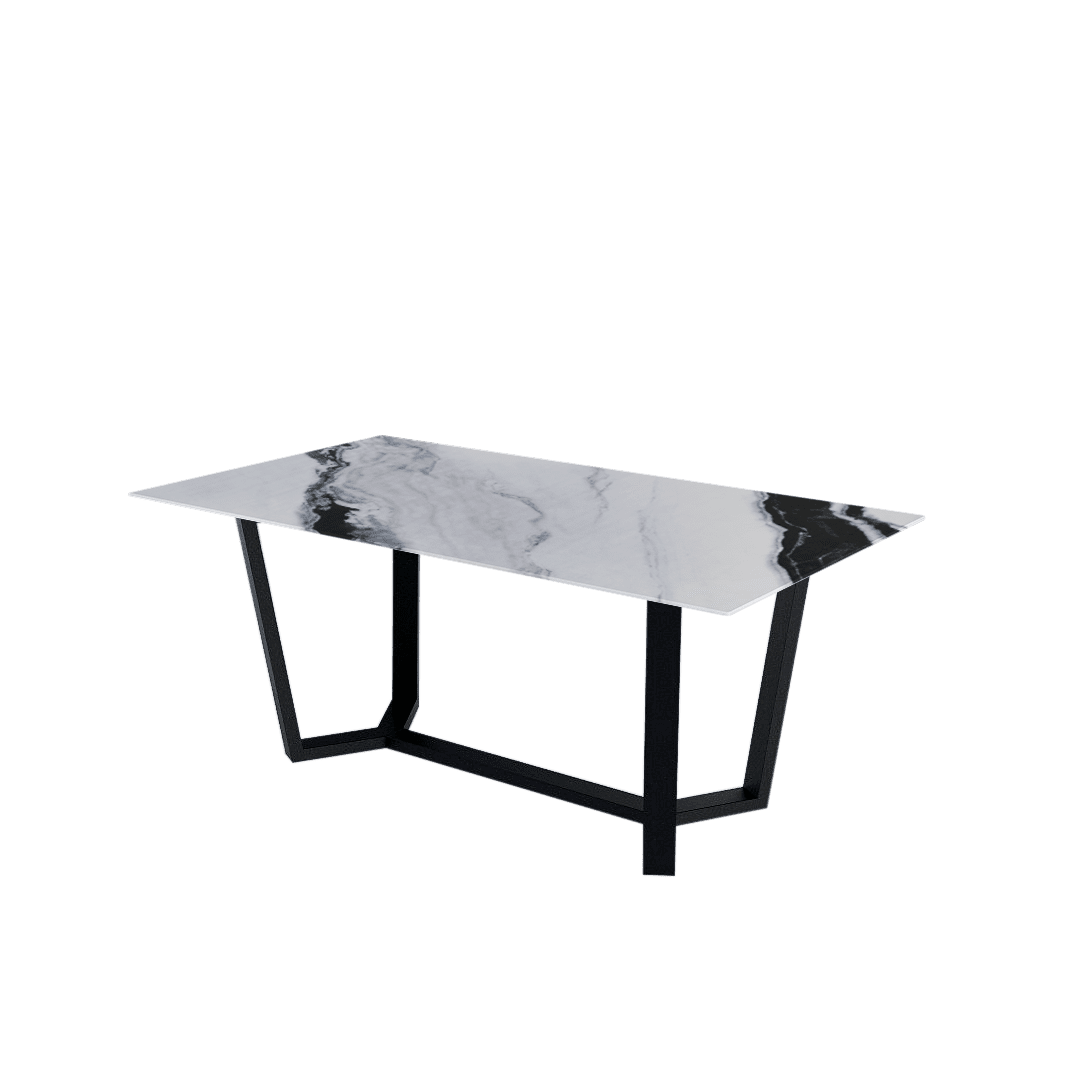 Rectangular Marble Dining Table 1.8×1.0m | Black Metal Splay-Leg Base