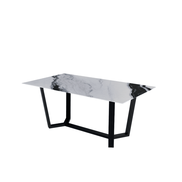 Rectangular Marble Dining Table 1.8×1.0m | Black Metal Splay-Leg Base