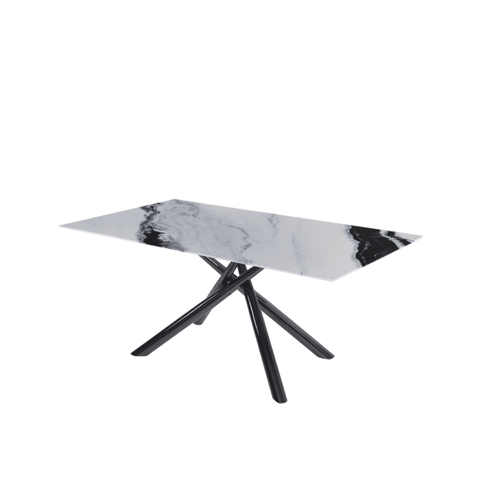 Rectangular Marble Dining Table 1.8×1.0m | Black Glossy Spider Base