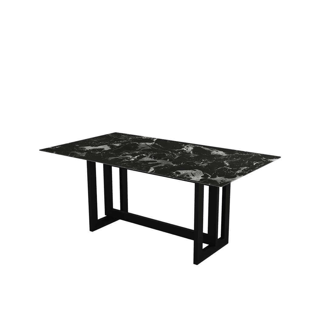 Rectangular Marble Dining Table 1.8×1.0m | Black Metal Frame Base