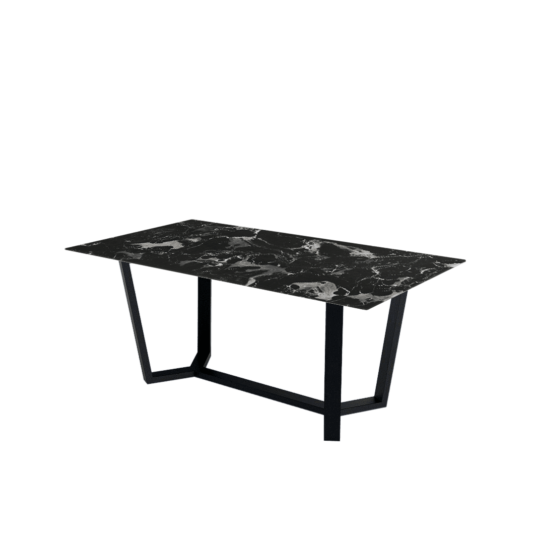 Rectangular Marble Dining Table 1.8×1.0m | Black Metal Splay-Leg Base